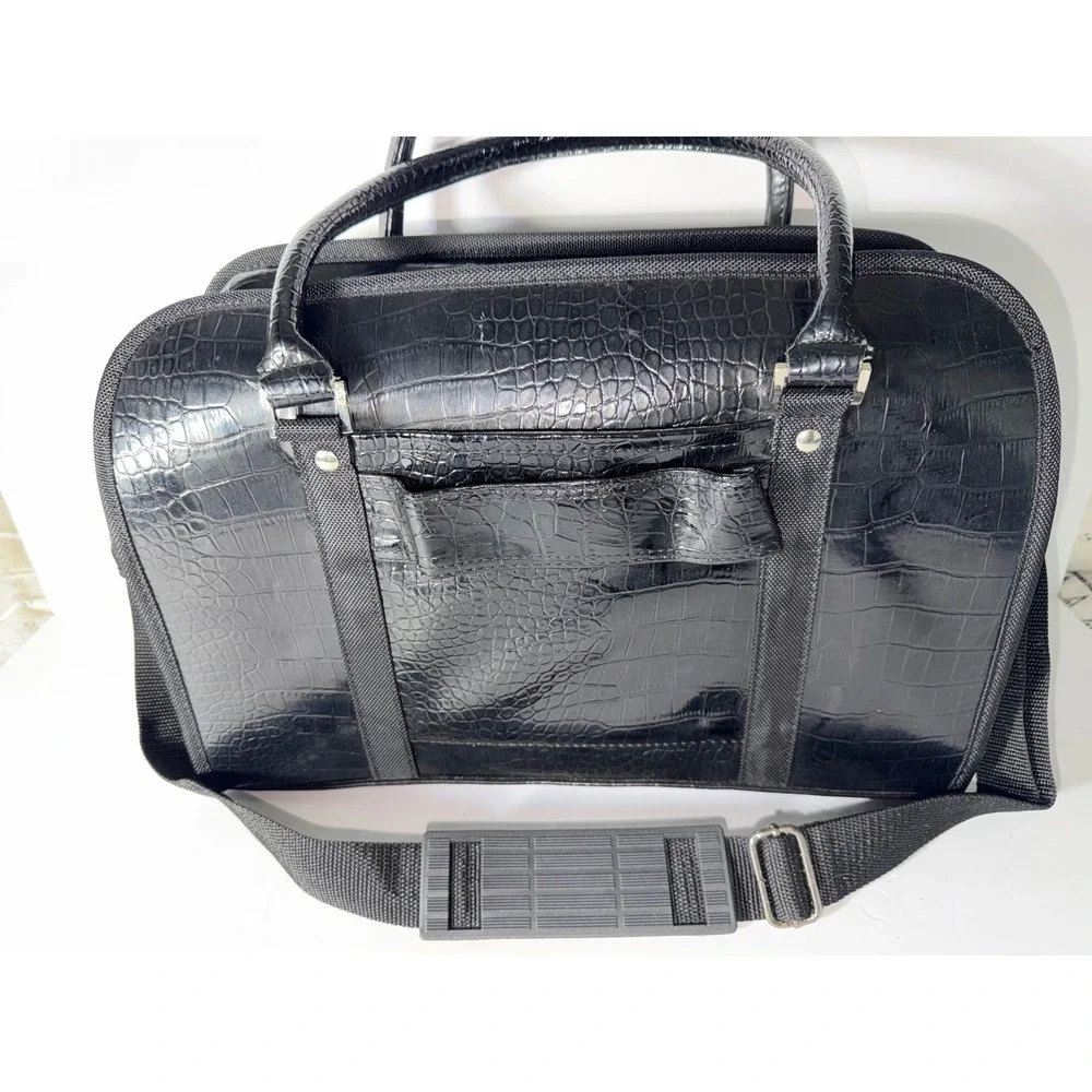 JM New York Black Croc Embossed Laptop Bag Briefcase Professional Travel Tote